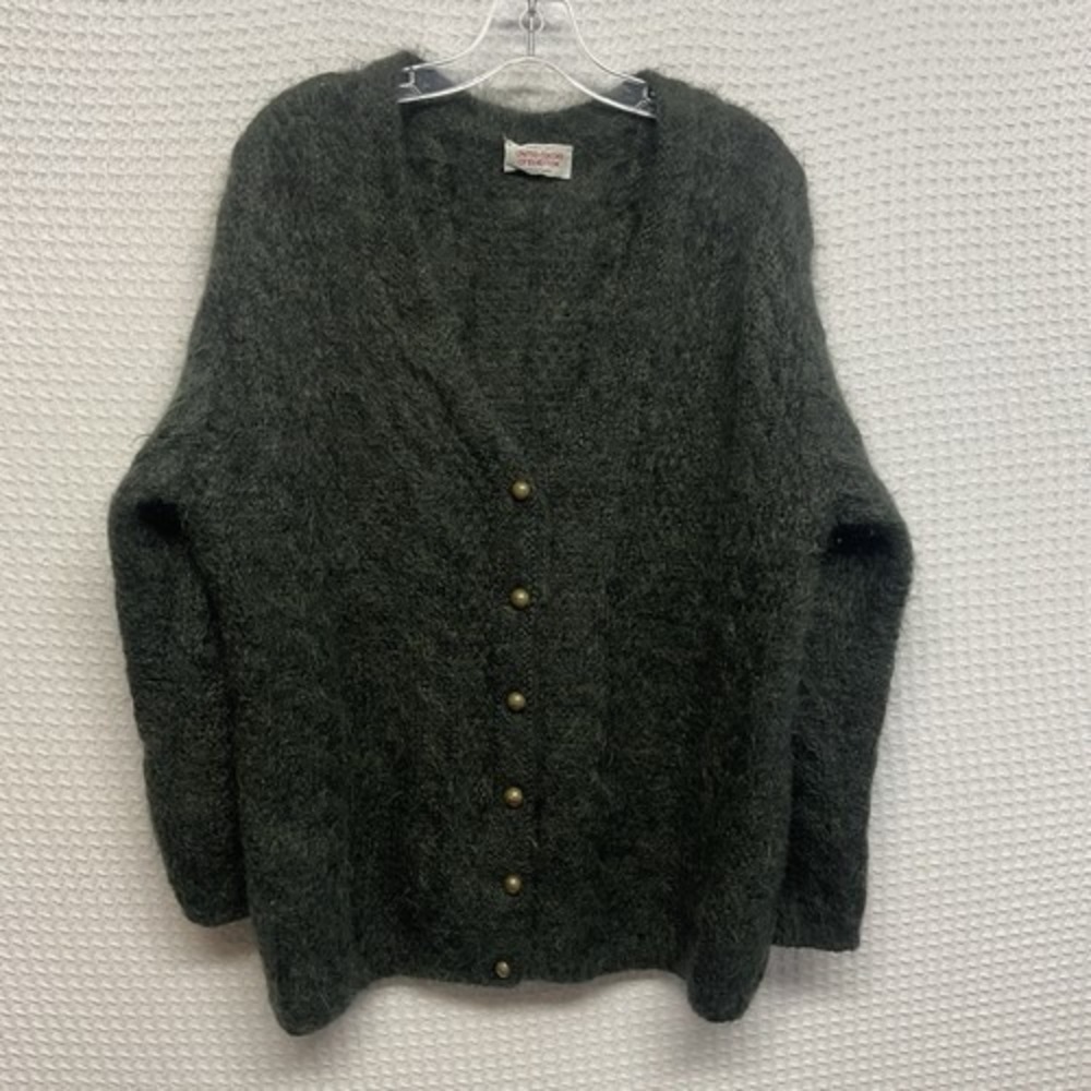 VTG Benetton Dark Green Button Front Cardigan Women M Italy Mohair/Wool/Nylon
